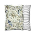 Elegant Chinoiserie Floral Pillowcase: Ivory & Blue Porcelain-Inspired Square Cover for Home Decor