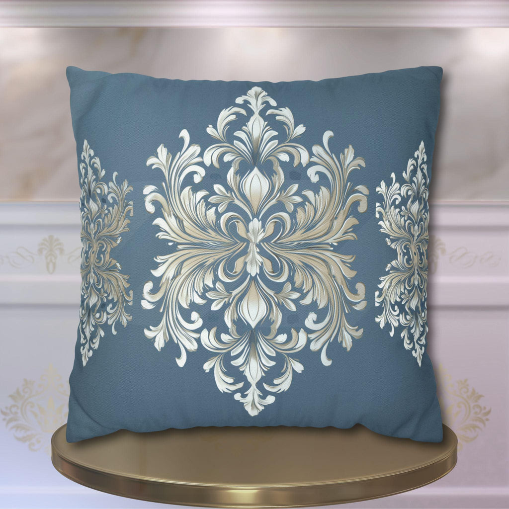Elegant Teal Damask Pillowcase: Baroque-Inspired Floral Cushion Cover for Luxurious Home Decor