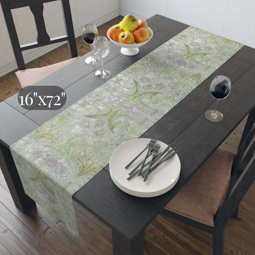 William Morris inspired Table Runner: Soft Sage Botanical with Muted Lavender