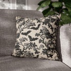 Chinoiserie Five Bats Pillow Cover: Black and Cream Halloween Floral