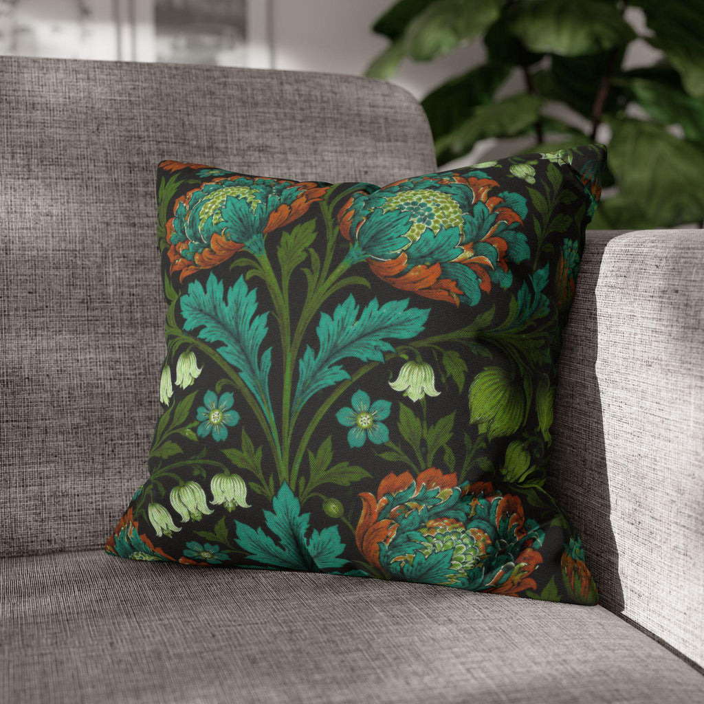 William Morris Style Throw Pillow Cover: Moody Teal Blue, Burnt Orange, & Deep Olive