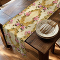 Wedding Table Runner with Pink Roses and Gold Scrollwork: Romantic Victorian Floral