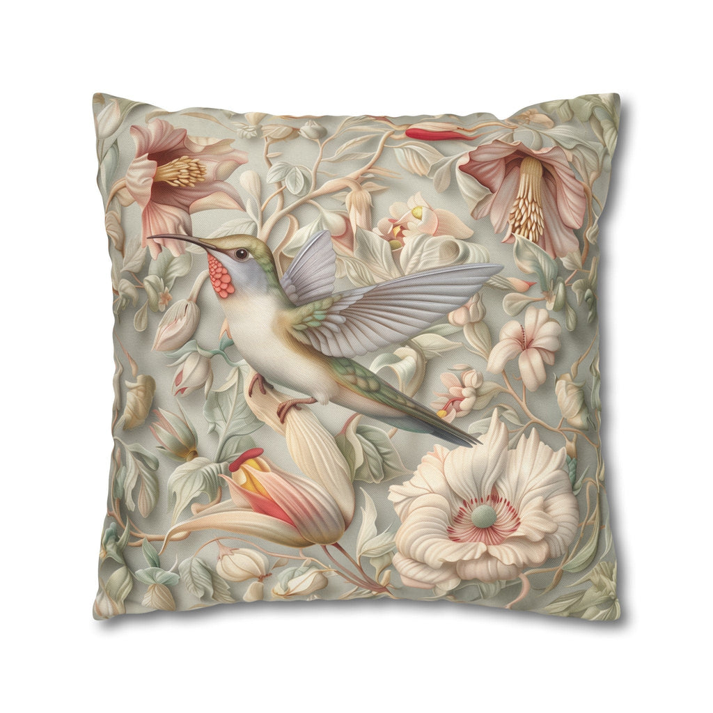 William Morris Hummingbird Pillow Cover: Vintage Style Floral Art, Pastel Green