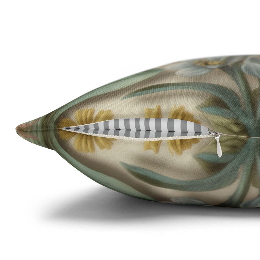 Stylized Botanical Pillow Cover: Floral & Songbird Garden in Soft Pastels