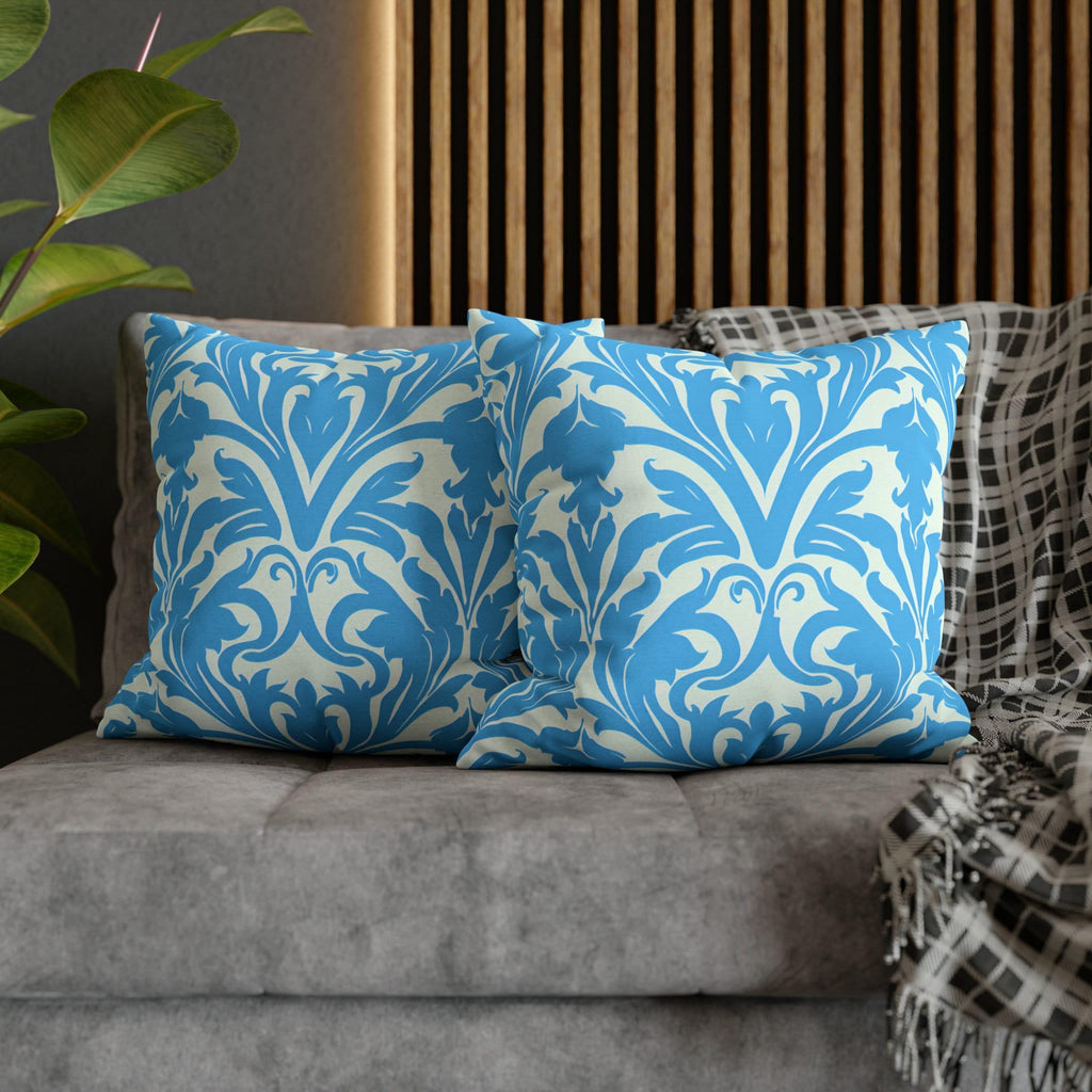 Art Nouveau Pillow Cover: Aqua Blue Floral Throw Pillow