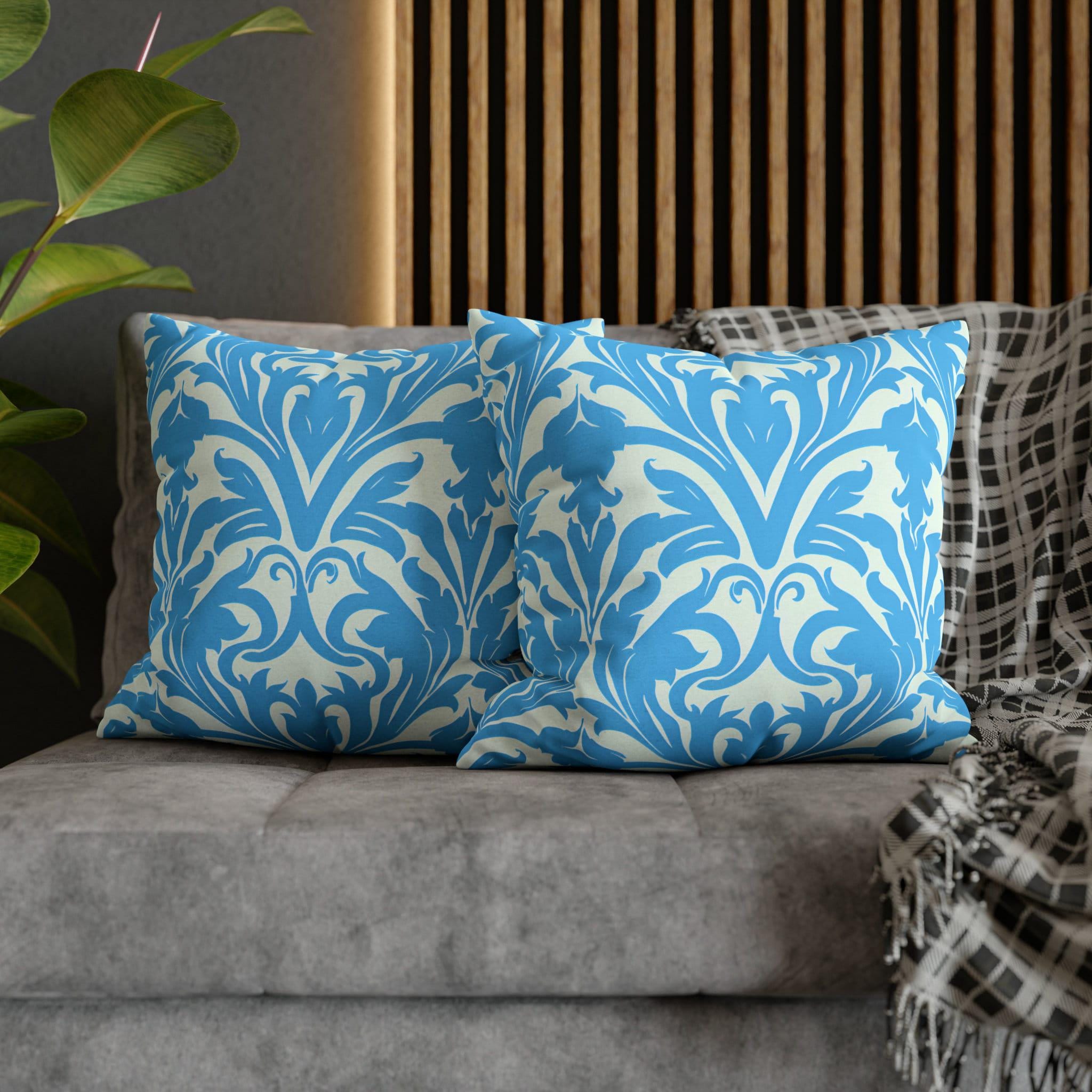 Art Nouveau Pillow Cover: Aqua Blue Floral Throw Pillow