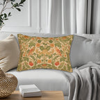 William Morris Strawberry Thief Inspired Lumbar Pillow: Sage, Terracotta, Cream Pillow