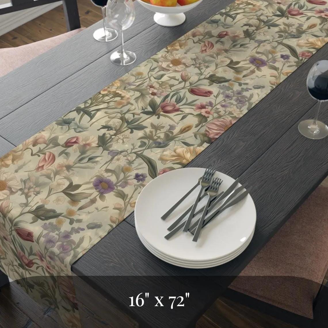 William Morris Inspired Table Runner: Earth Tone Floral Tapestry