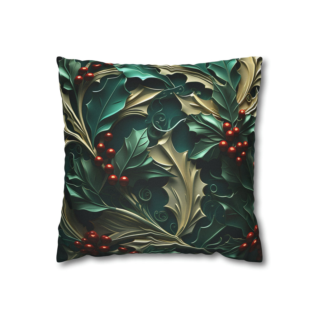 Holly Berry Christmas Pillow Cover: Deep Green & Red Holiday Decor