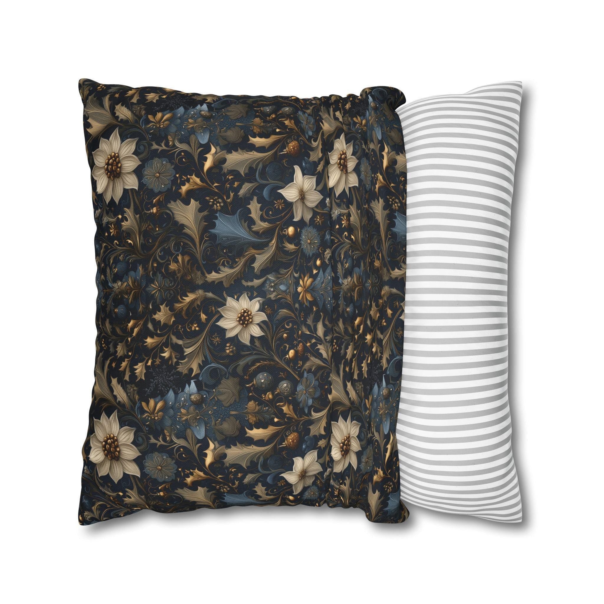 Midnight Blue William Morris Christmas Botanical Pillow Cover