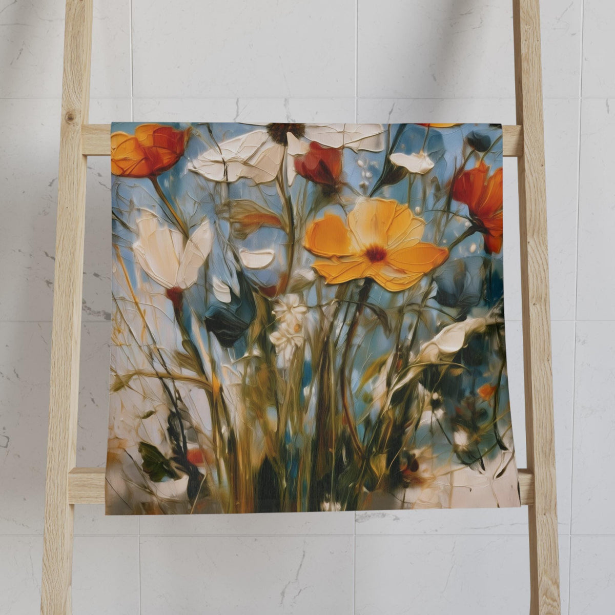Vintage Inspired Fall Wildflower Hand Towel: Oil Painting Style (16" x 28")