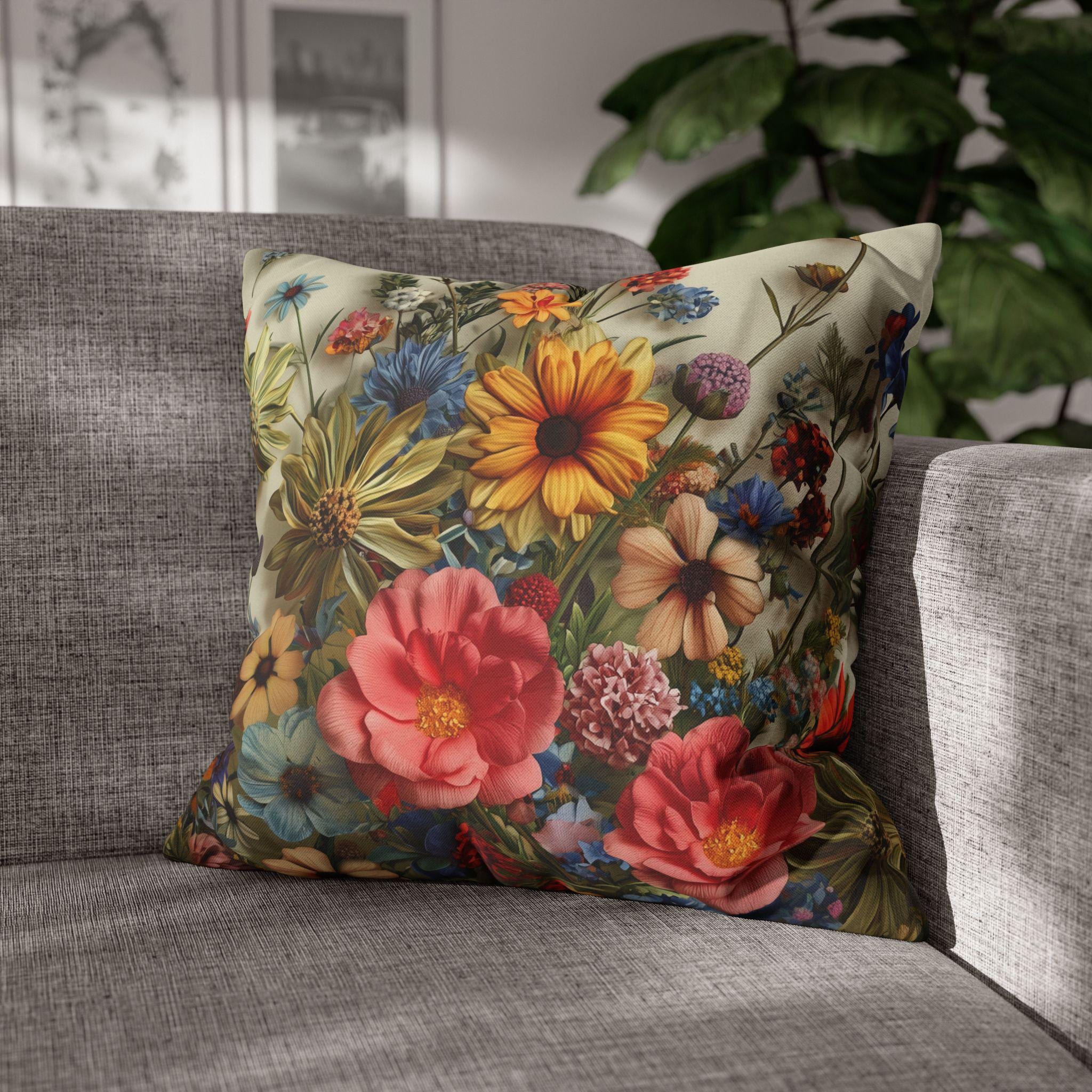 Botanical Pillow Cover: Colorful Wildflowers - Cottagecore Decor