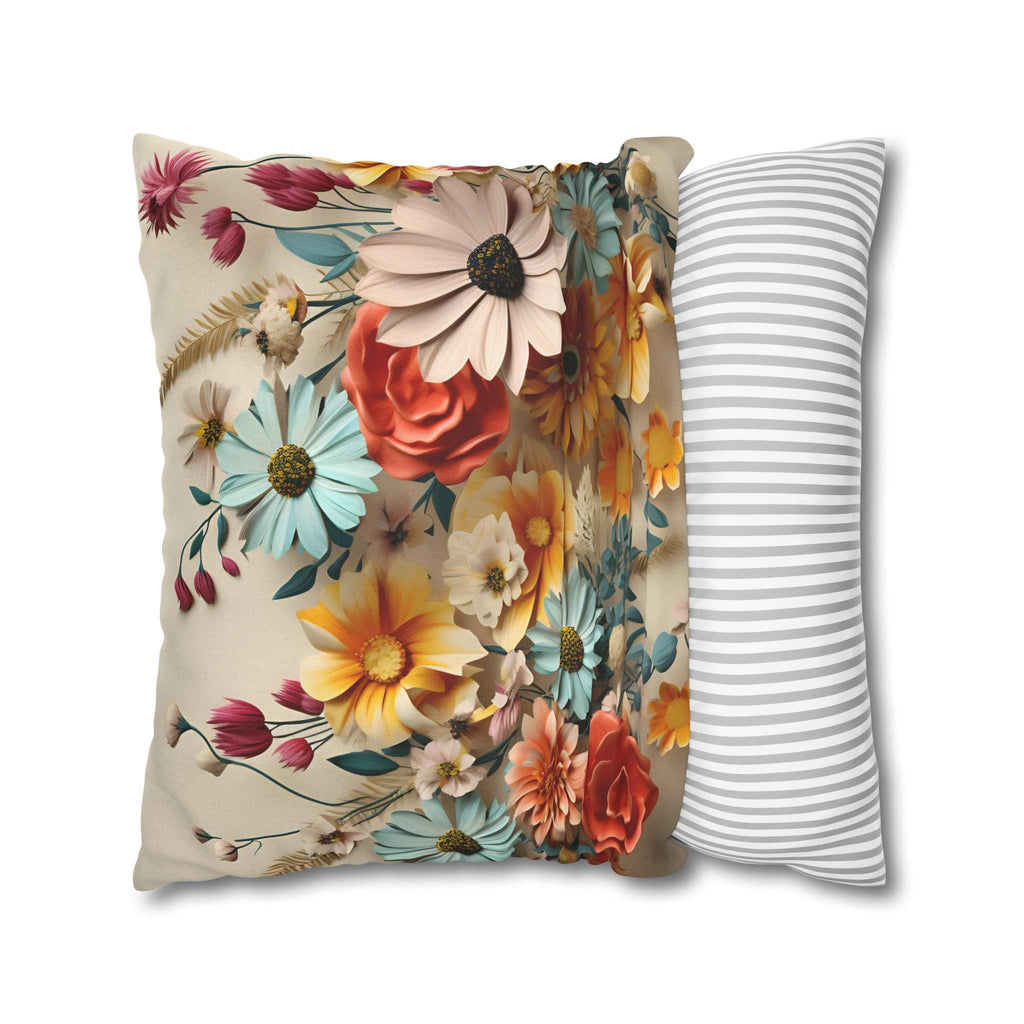 Vintage Style Floral Pillow Cover: Vibrant Flower Meadow Design