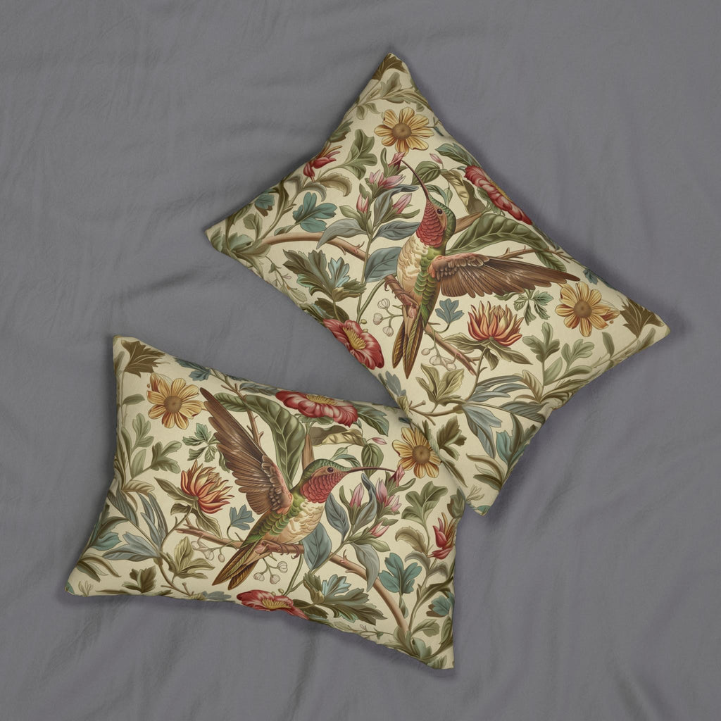 William Morris Hummingbird Lumbar Pillow: Vintage Style Botanical Bird Floral Accent