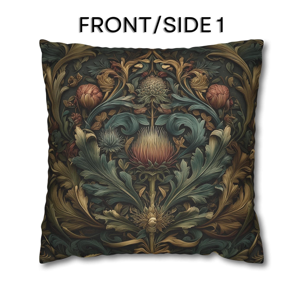 Midnight Morris Pillow Cover: Arts and Crafts Moody Blooms for Autumn