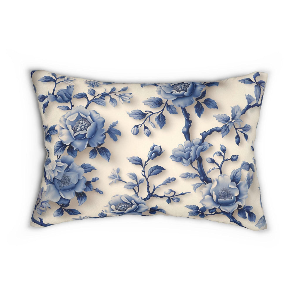 Elegant Chinoiserie Floral Lumbar Pillow - Asian-Inspired Porcelain Design Home Accent (20x14)