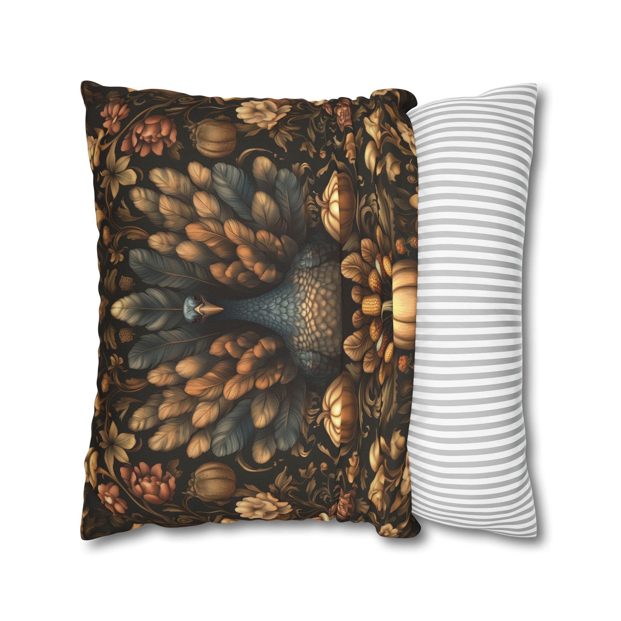 Fall Harvest Turkey Pillow Cover:  William Morris Inspired Botanical Autumn Accent