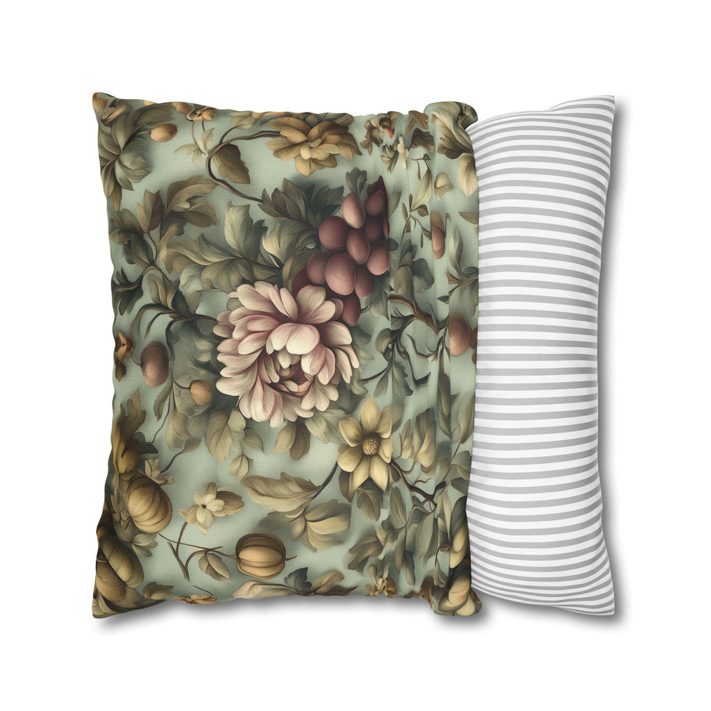 William Morris Inspired Autumn Floral Pillow Cover: Celadon, Fig Purple, Gold Heirloom Design