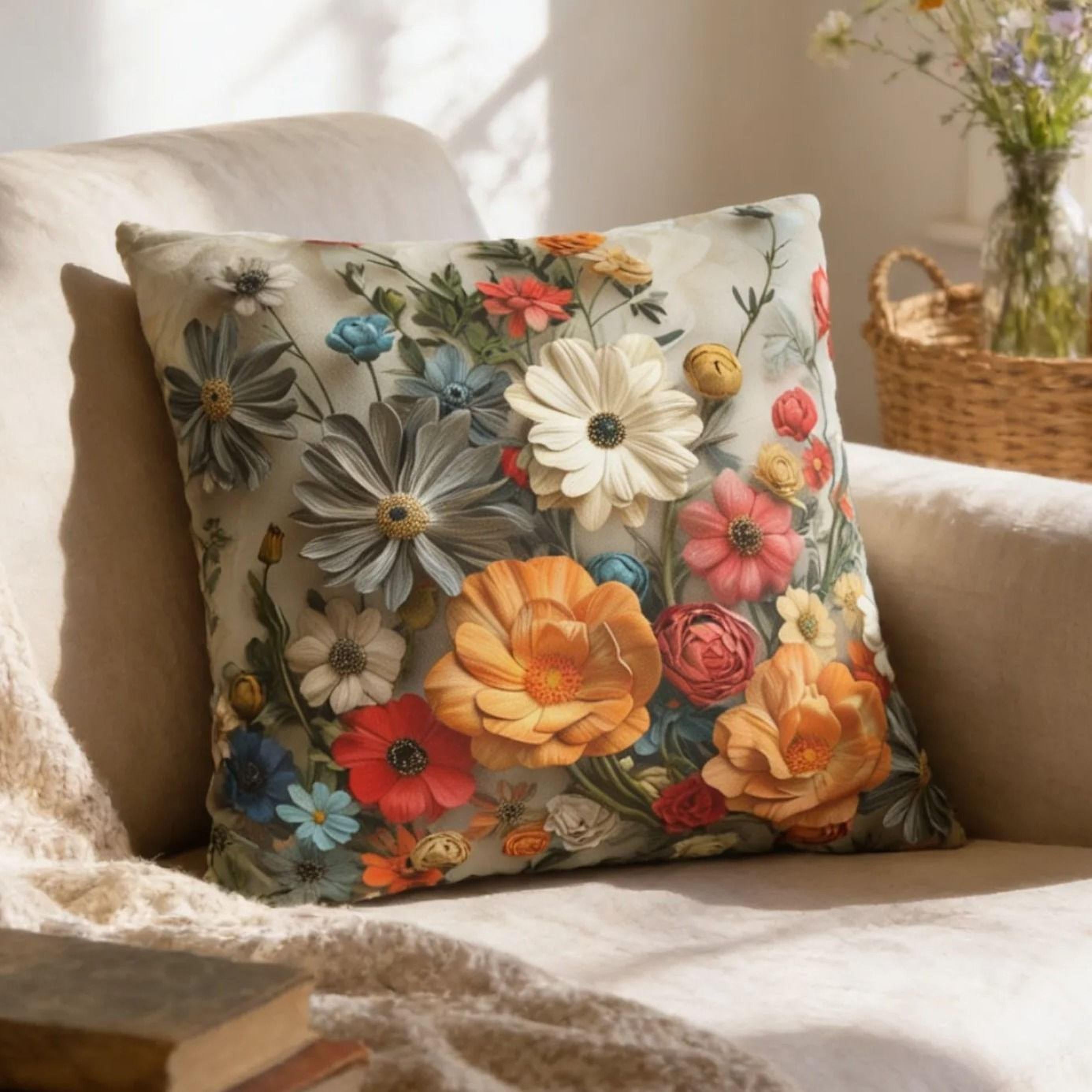 Floral Pillow Cover: Boho Botanical Print - Vibrant Cottagecore Accent