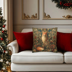 William Morris Inspired Christmas Pillow Cover: Woodland Fox Botanical Holiday Decor