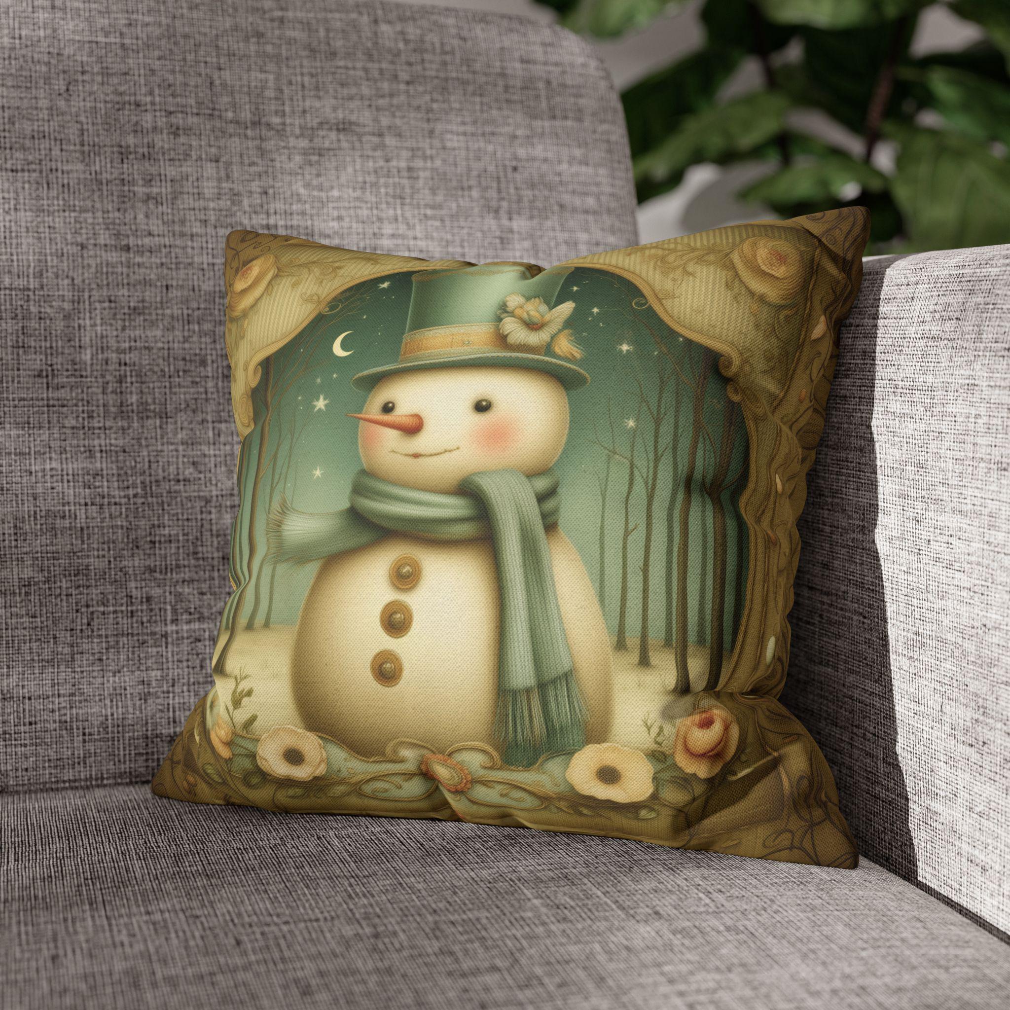 Charming Vintage Style Snowman Pillow Cover: Nostalgic Winter Holiday Accent