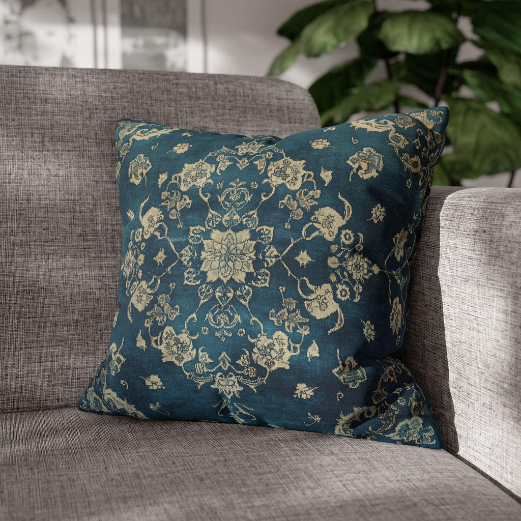 Vintage Teal Medallion Pillow Cover: Persian Rug Print Cushion