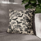 Chinoiserie Five Bats Pillow Cover: Black and Cream Halloween Floral