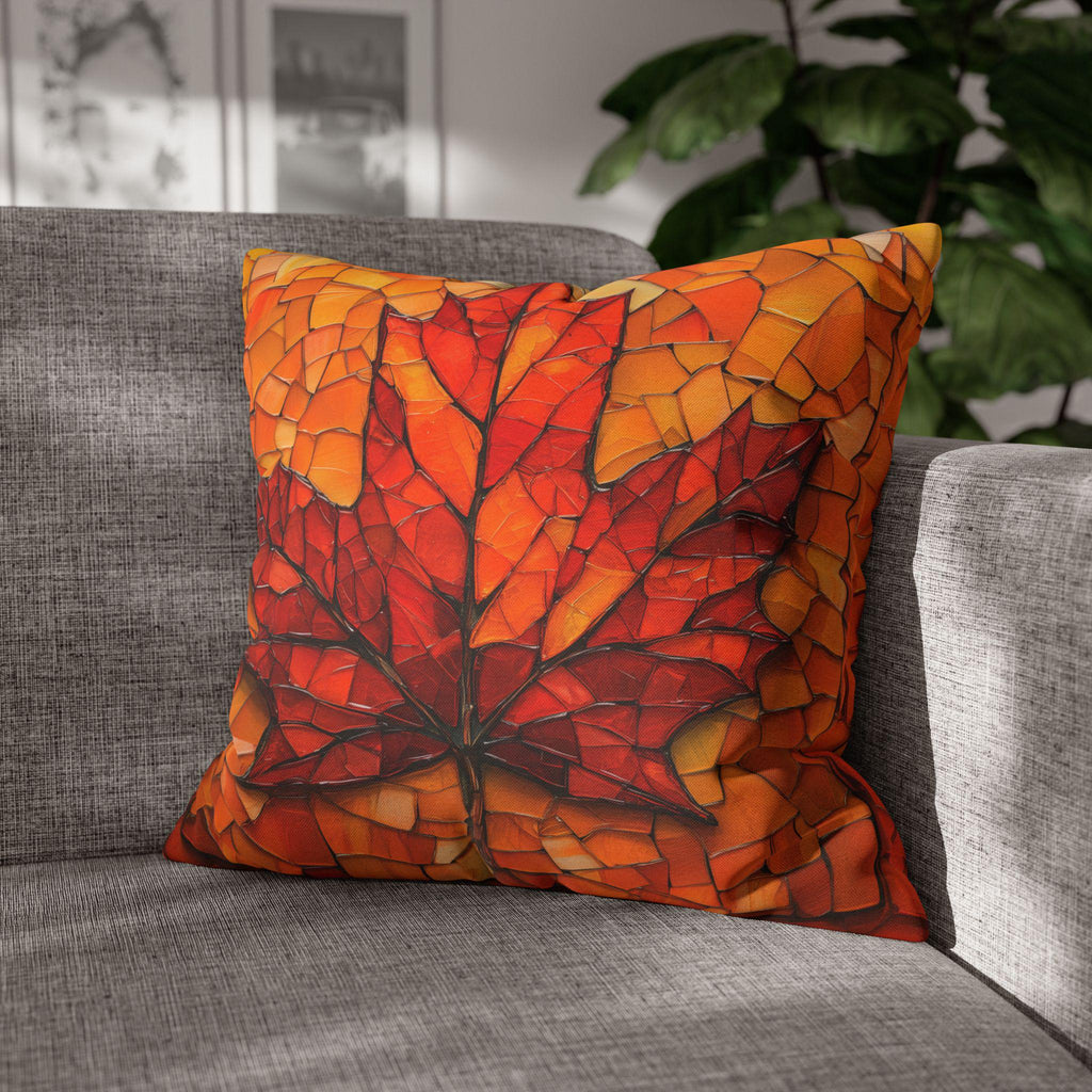 Stained Glass Autumn Maple Leaf Pillow Cover: Fall Decor, Thanksgiving Gift, Seasonal Accent