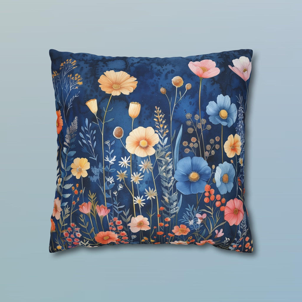 Navy Blue Floral Pillow Cover: Dreamy Garden Accent