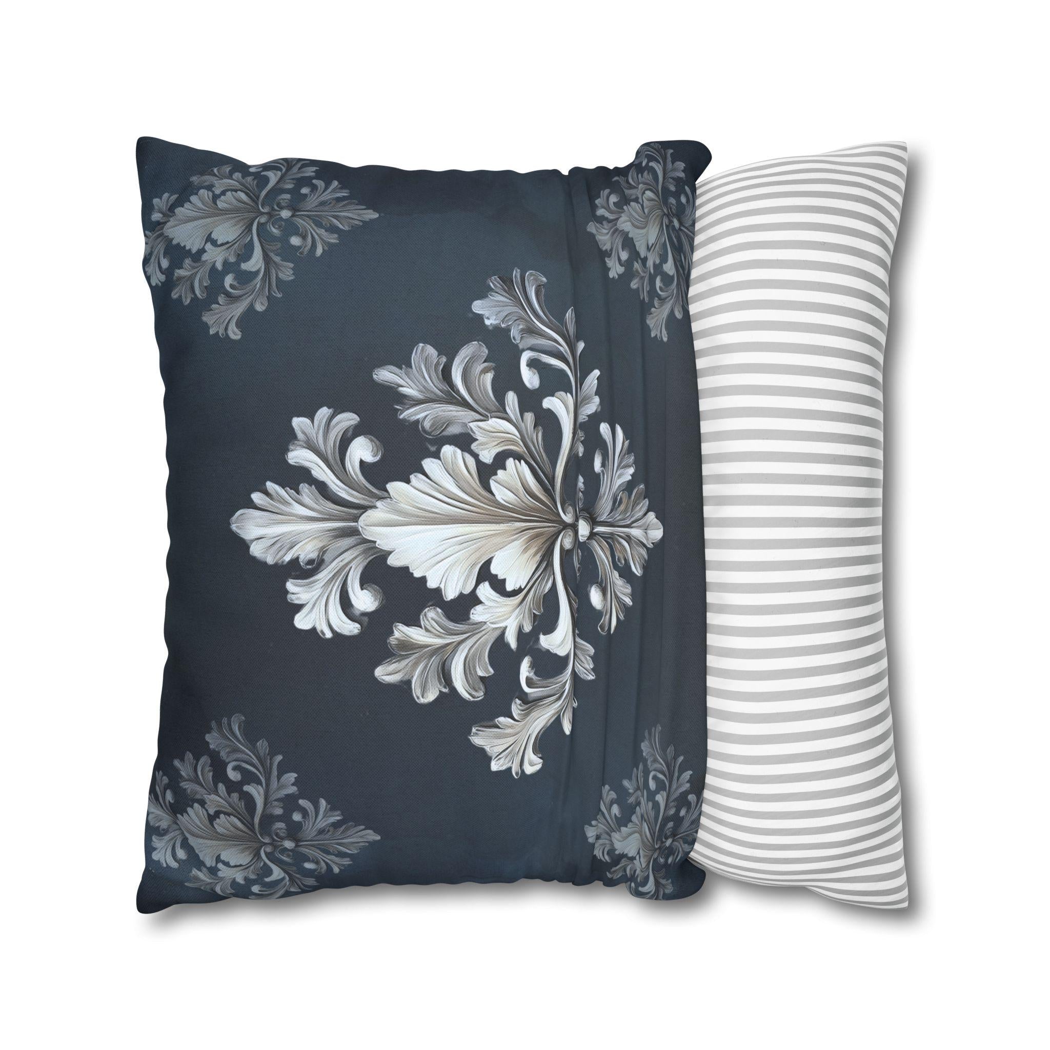 Luxurious Damask Inspired Navy & Silver Pillowcase, Elegant Deep Navy Blue Decor, Classic Home Accent