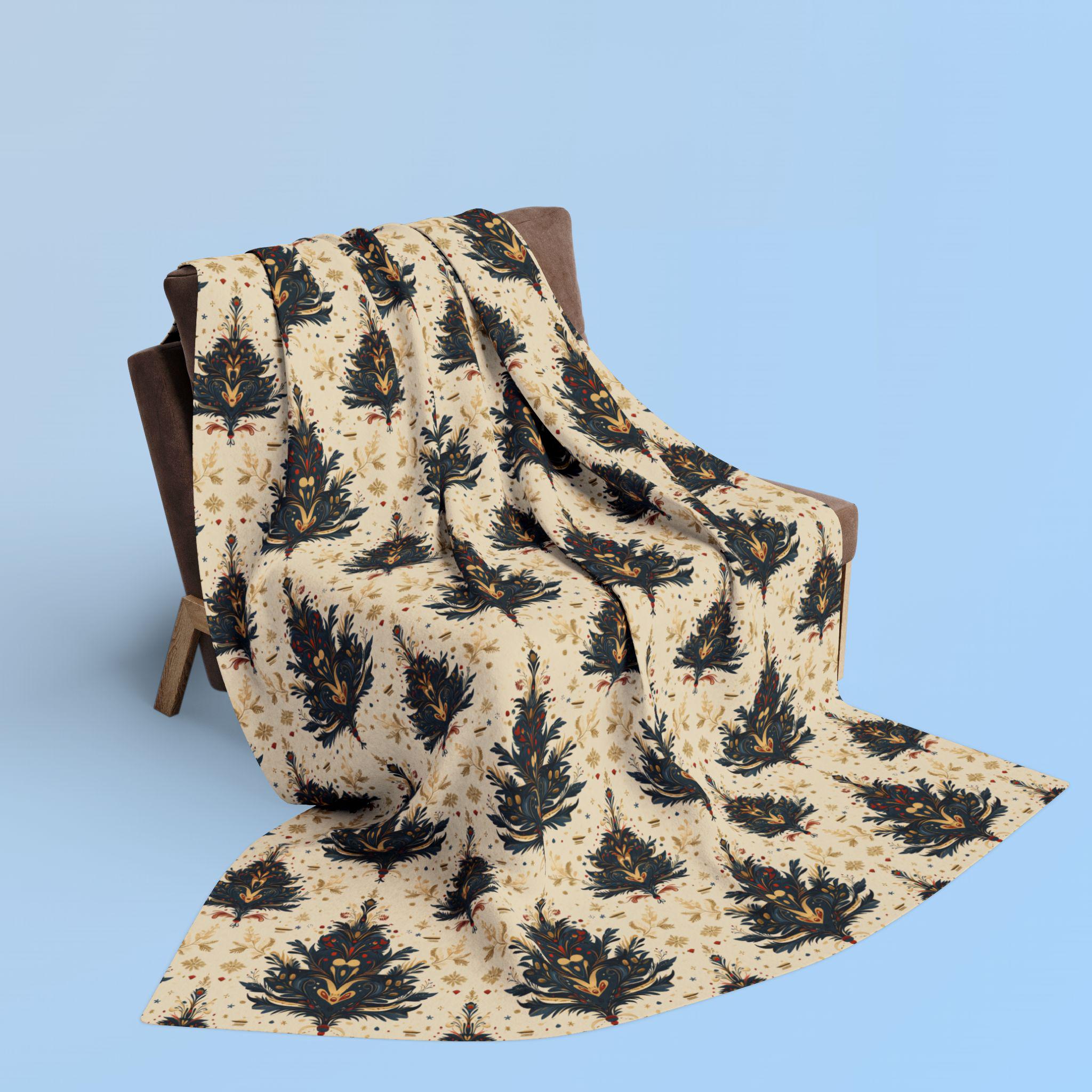 William Morris Christmas Tree Fleece Blanket, Vintage Holiday Decor