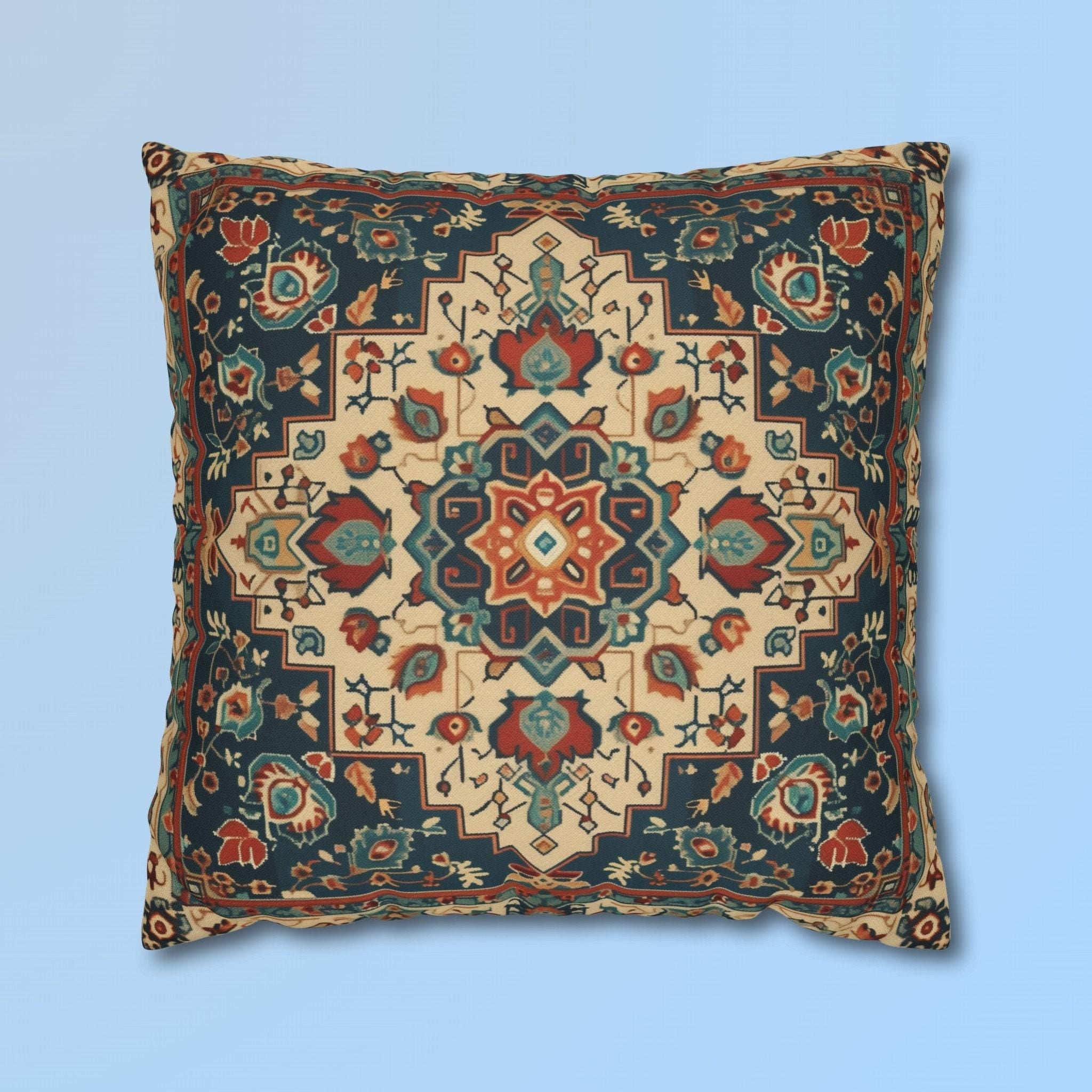 Turkish Rug-Inspired Throw Pillow Cover: Ornate Medallion Design with Rich Colors for Home Decor