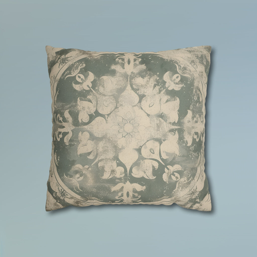 Vintage-Inspired French Farmhouse Pillow Cover: Faded Symmetrical Design in Sage & Off-White