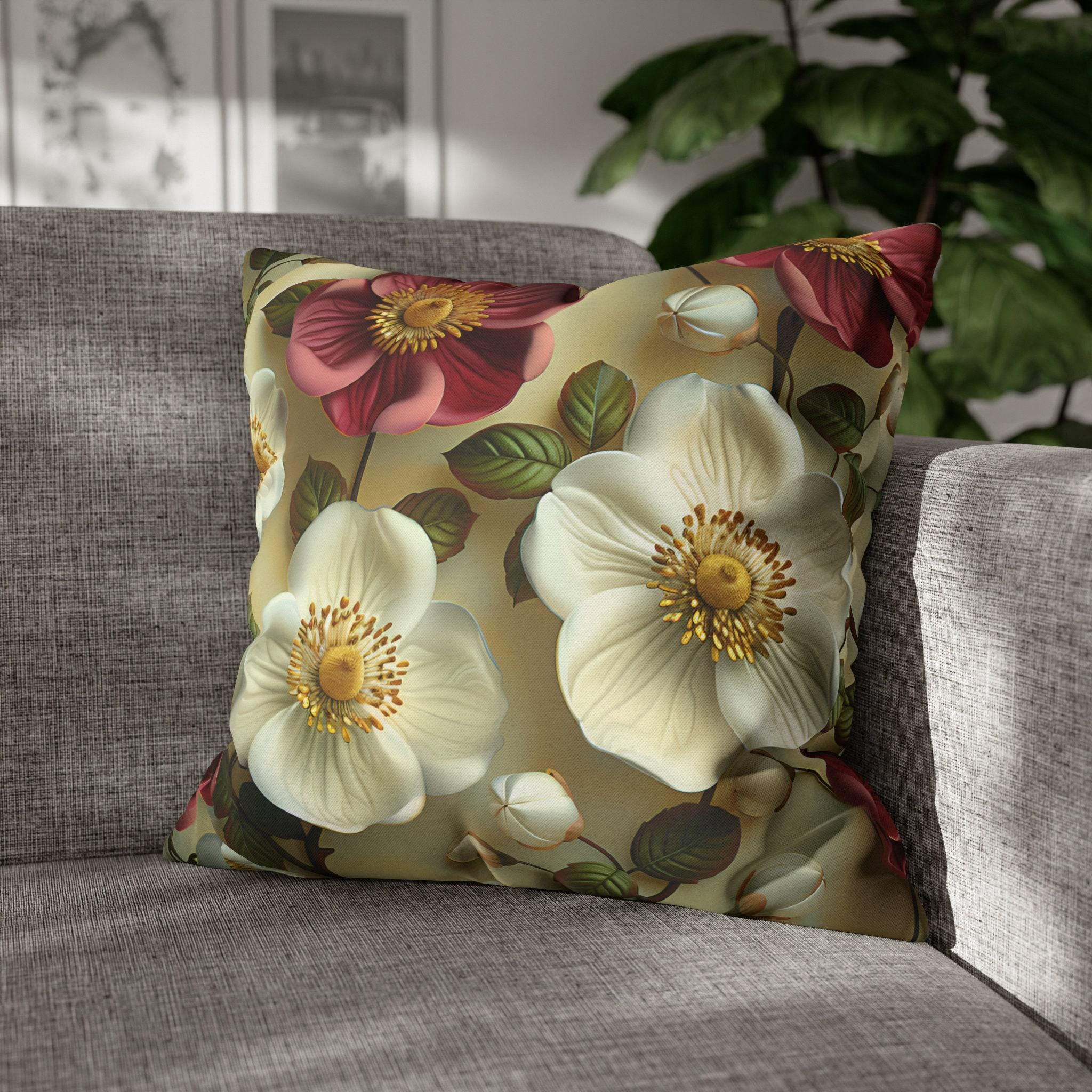 Magnolia Floral Pillow Cover: Cottagecore Home Decor Cushion