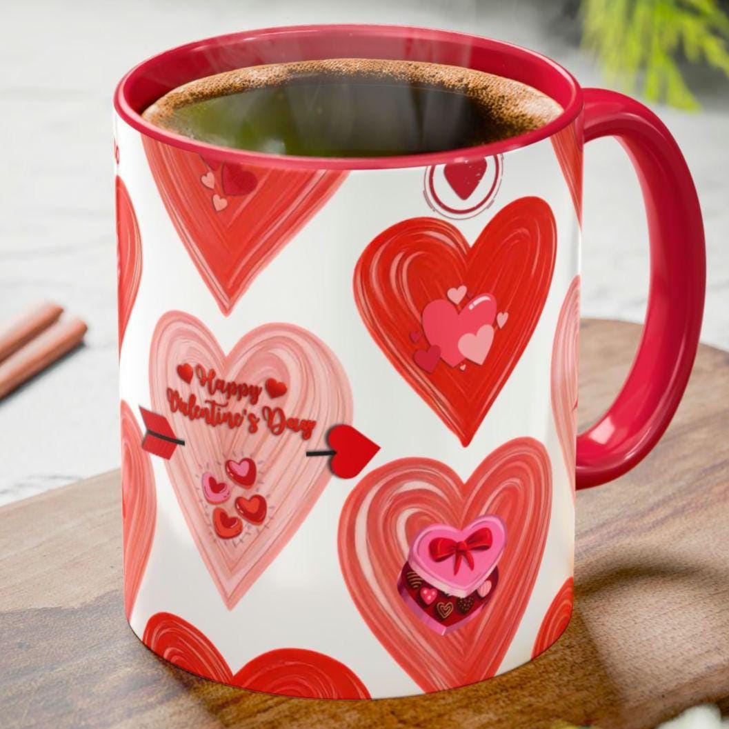 Romantic Valentine's Heart Mug: Cupid's Arrow Love Note Gift for Coffee & Tea Lovers (11oz/15oz)