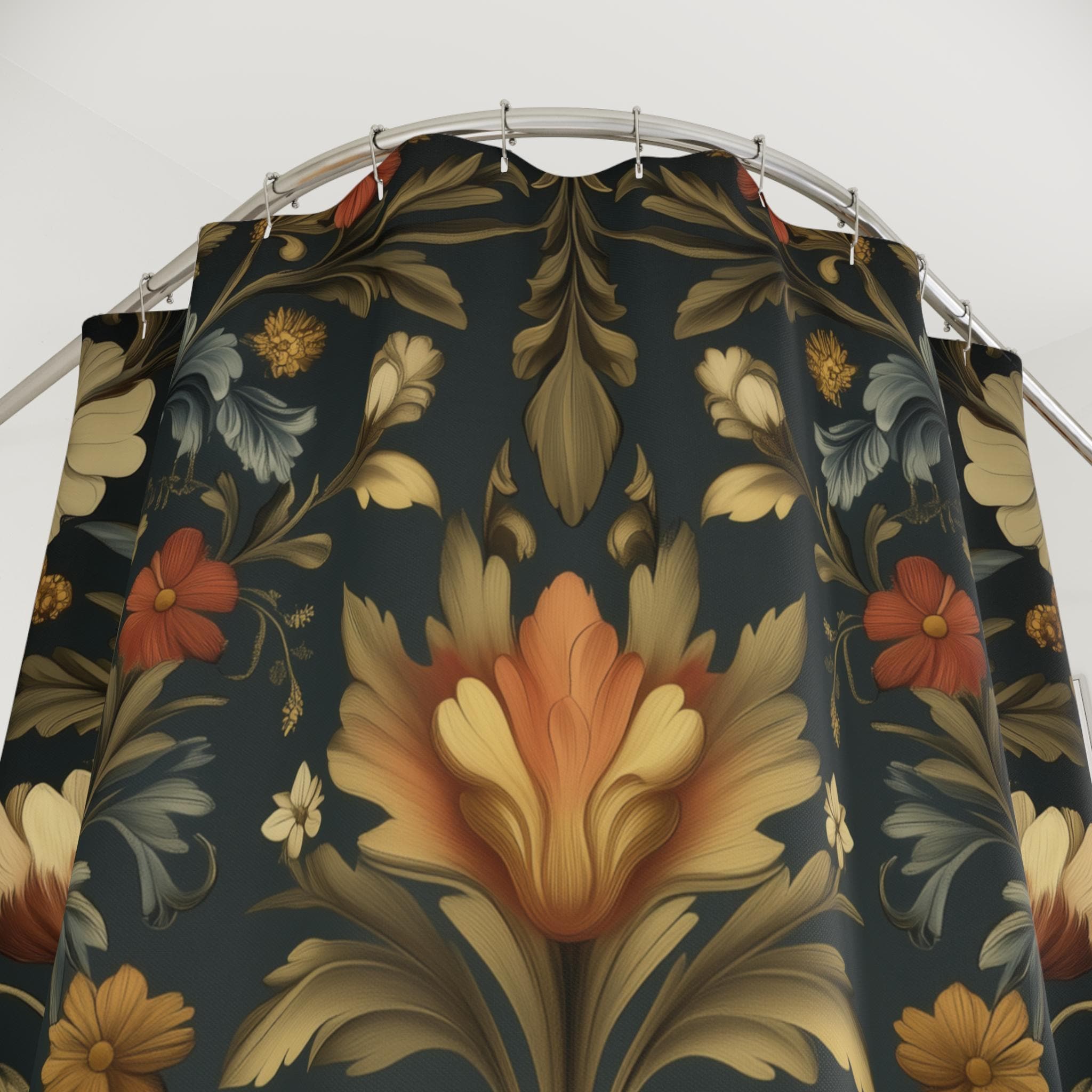 William Morris Botanical Shower Curtain: Golden Ochre Floral Tapestry