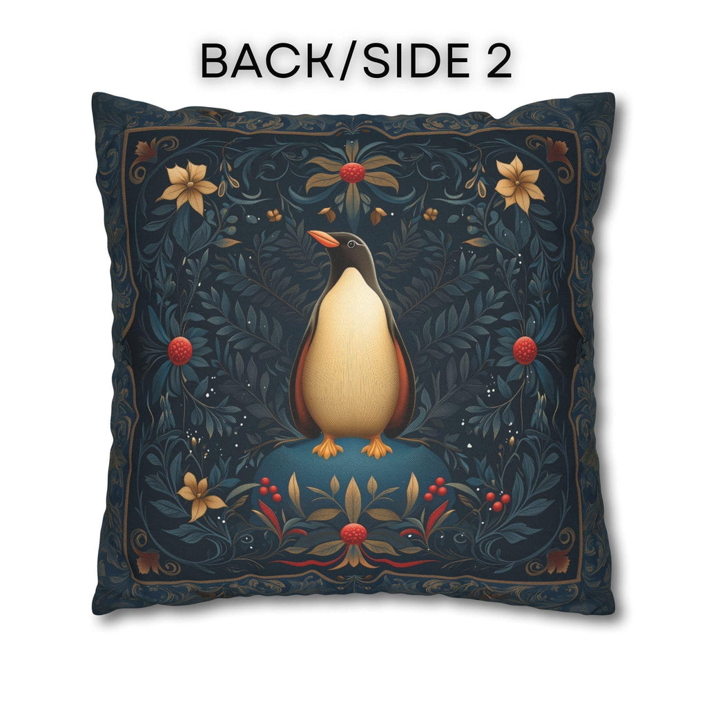 William Morris Christmas Penguin Pillow Cover:  Elegant Winter Holiday Accent