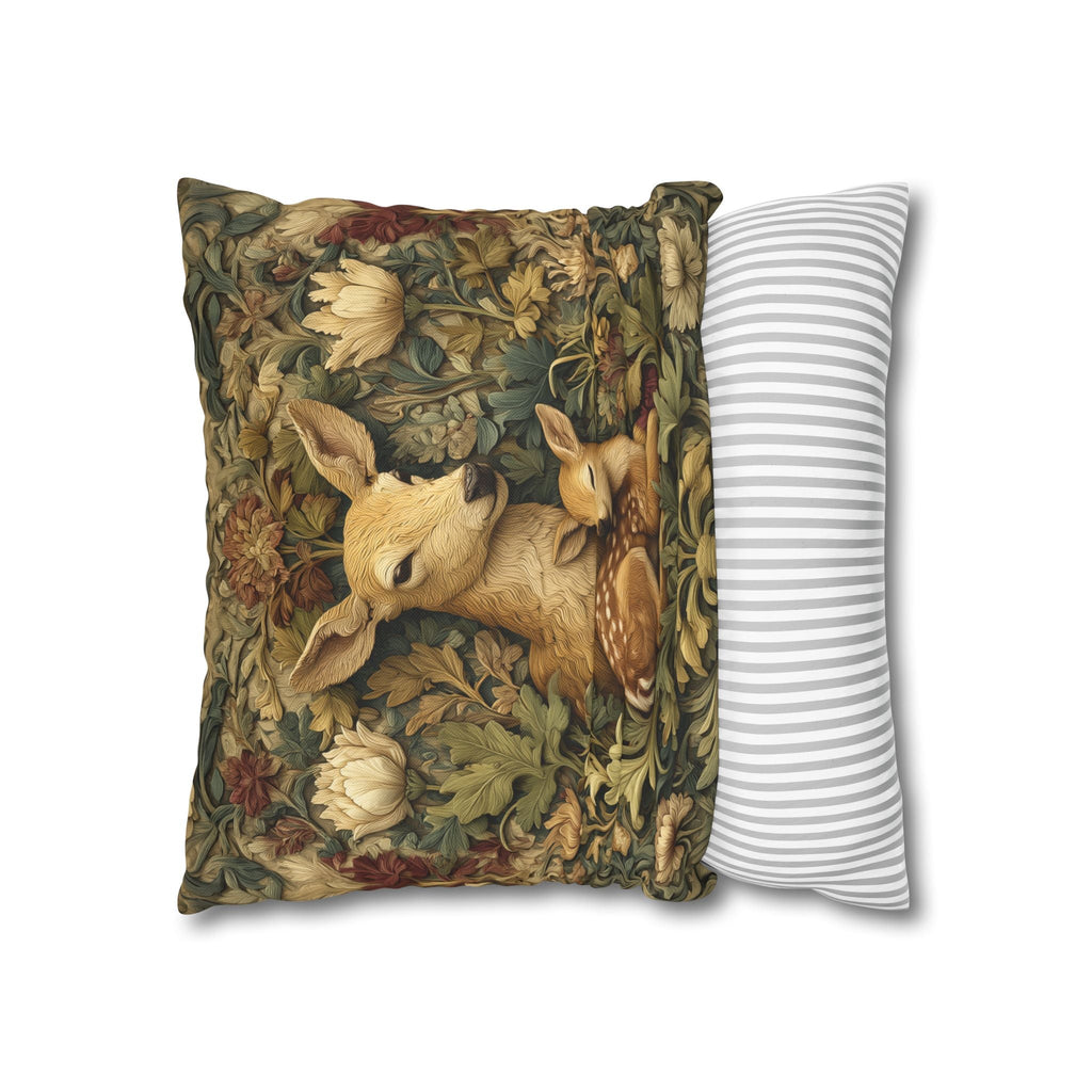 William Morris Inspired Pillow Cover:   Woodland Botanical Doe and Fawn