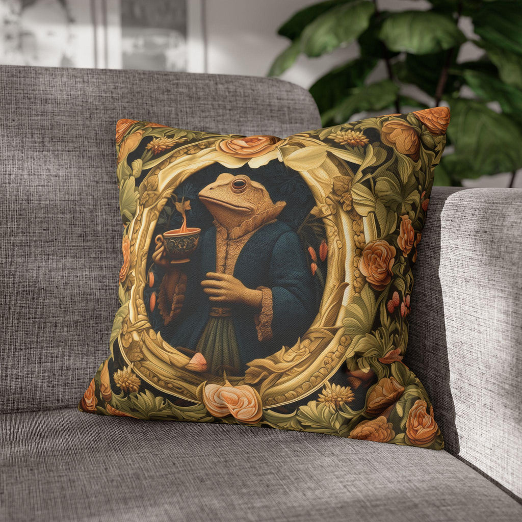 Ms. Martha Spills the Tea: William Morris Inspired Whimsical Frog Pillow Cover