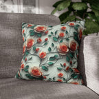 Elegant Floral Rose Square Pillowcase: Romantic Red Coral Design for Home Decor, Wedding Gift
