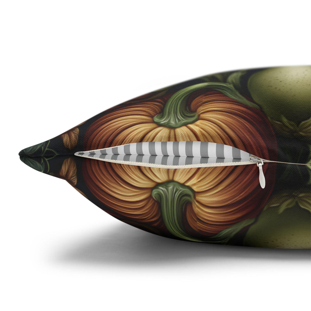William Morris Inspired Fall Pillow Cover: Pumpkins, Pears, and Ivory Florals on Charcoal