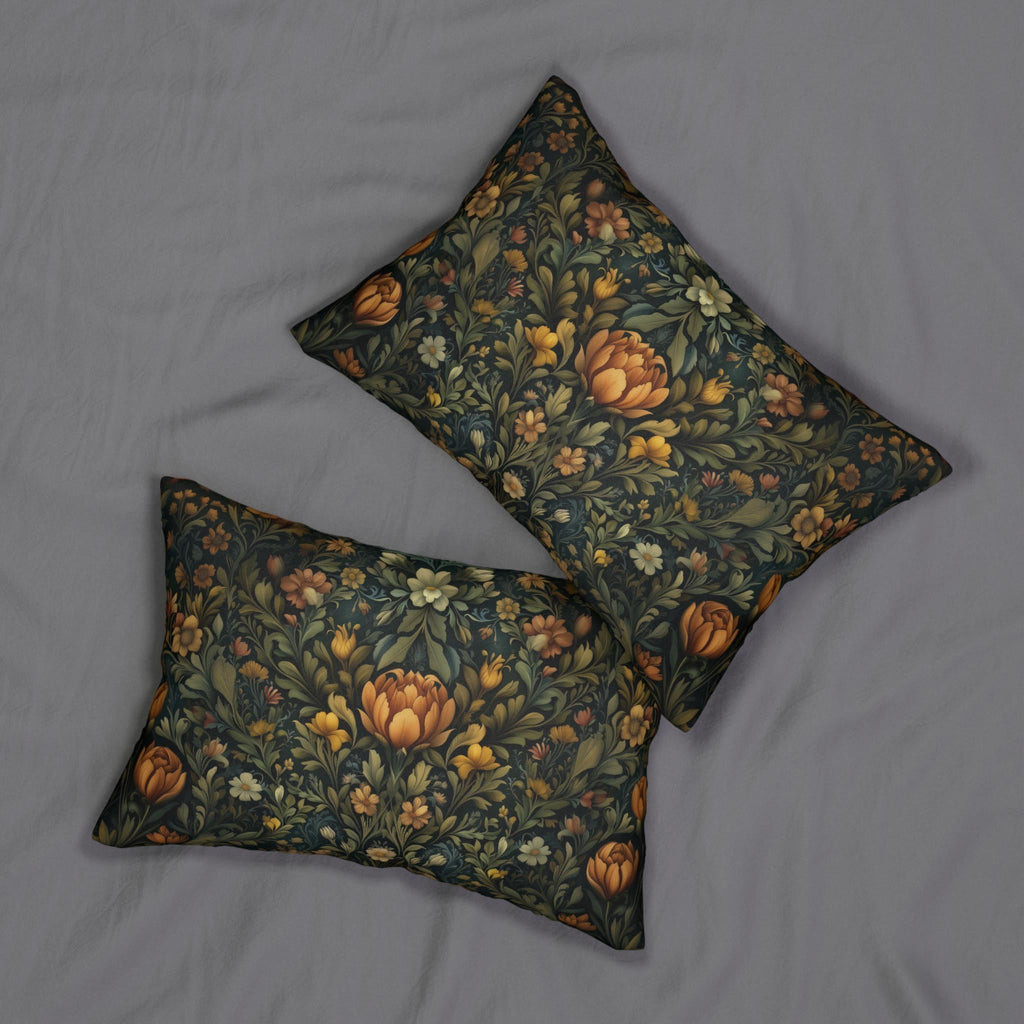 William Morris Botanical Lumbar Pillow: Golden Ochre Floral Tapestry