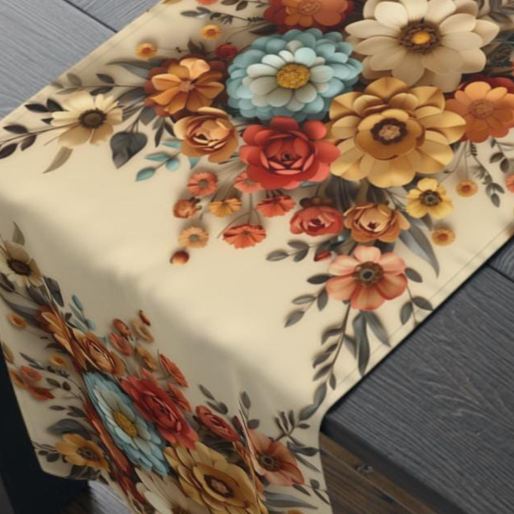 Autumn Table Runner, Floral Pattern, Fall Colors (16" x 72" or 90")