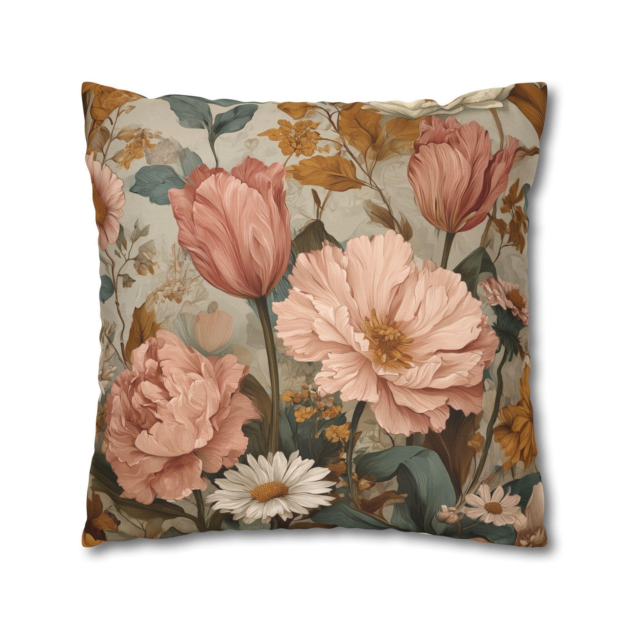 William Morris Inspired Botanical Pillow Cover: Dusty Rose, Sage, Ochre Autumn Accent