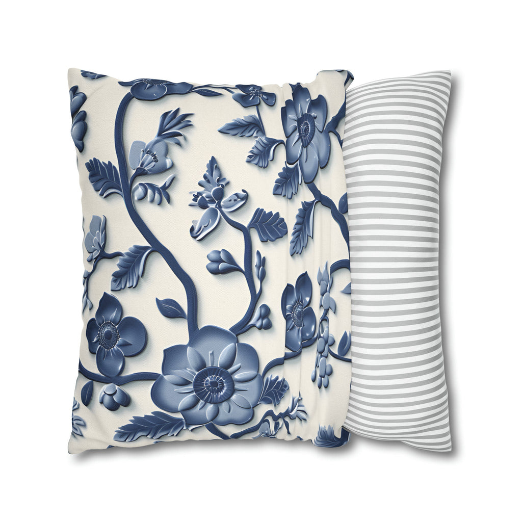 Chinoiserie Blue White Floral Pillow Cover | Elegant Traditional Pottery Pattern Decorative Case