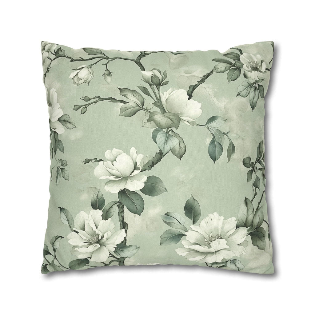 White Magnolia Pillow Cover: Soft Mint Green Floral Cushion
