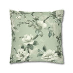 White Magnolia Pillow Cover: Soft Mint Green Floral Cushion