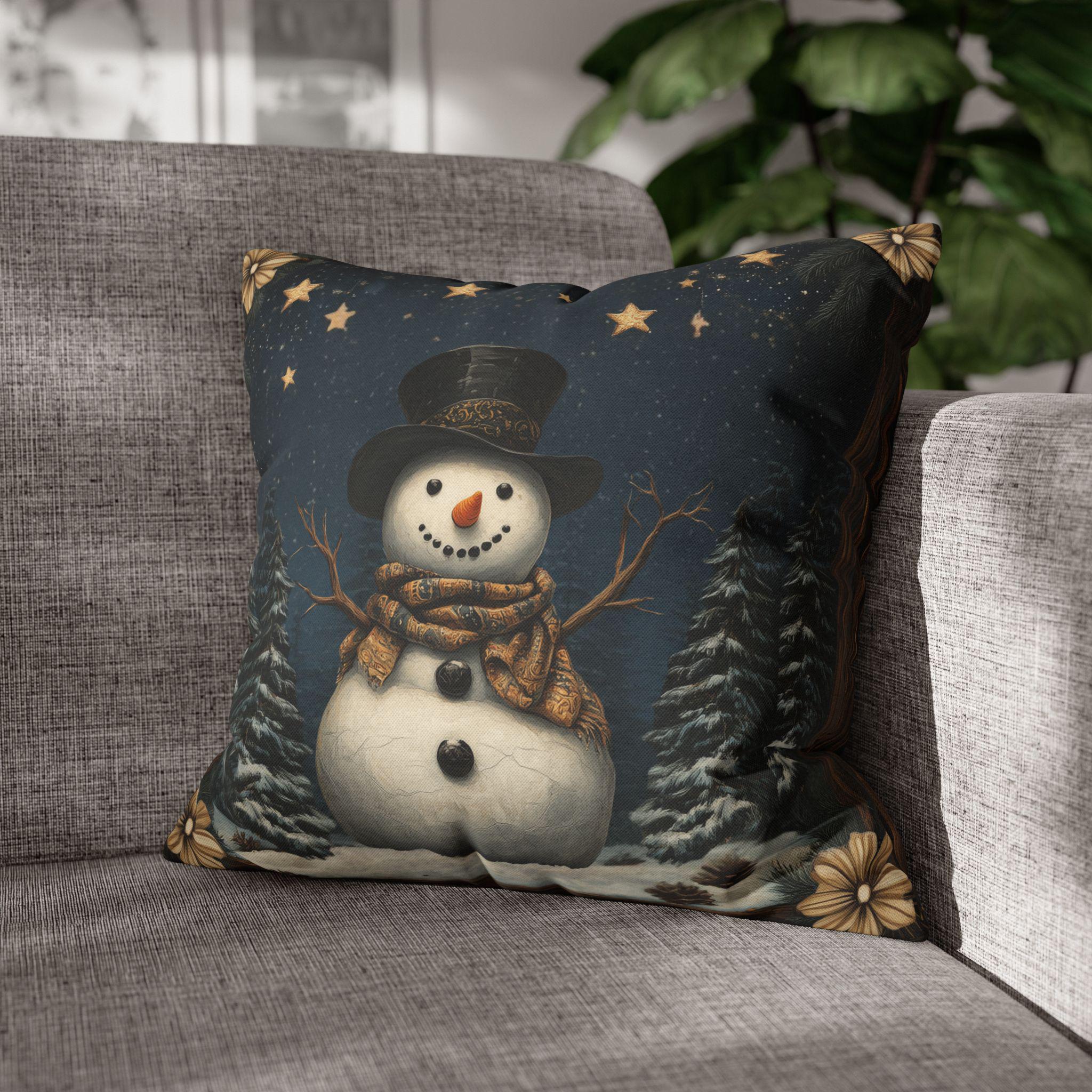 William Morris Inspired Winter Snowman Pillowcase: Festive Christmas Throw Pillow Cover for Holiday Decor