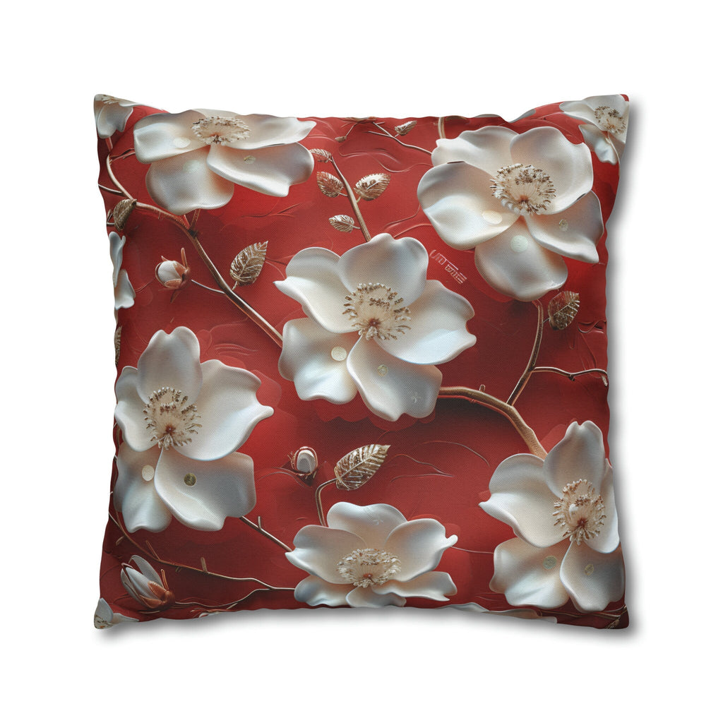 Romantic Berry & White Floral Pillow Cover with Golden Centers - Elegant Cushion for Home Decor