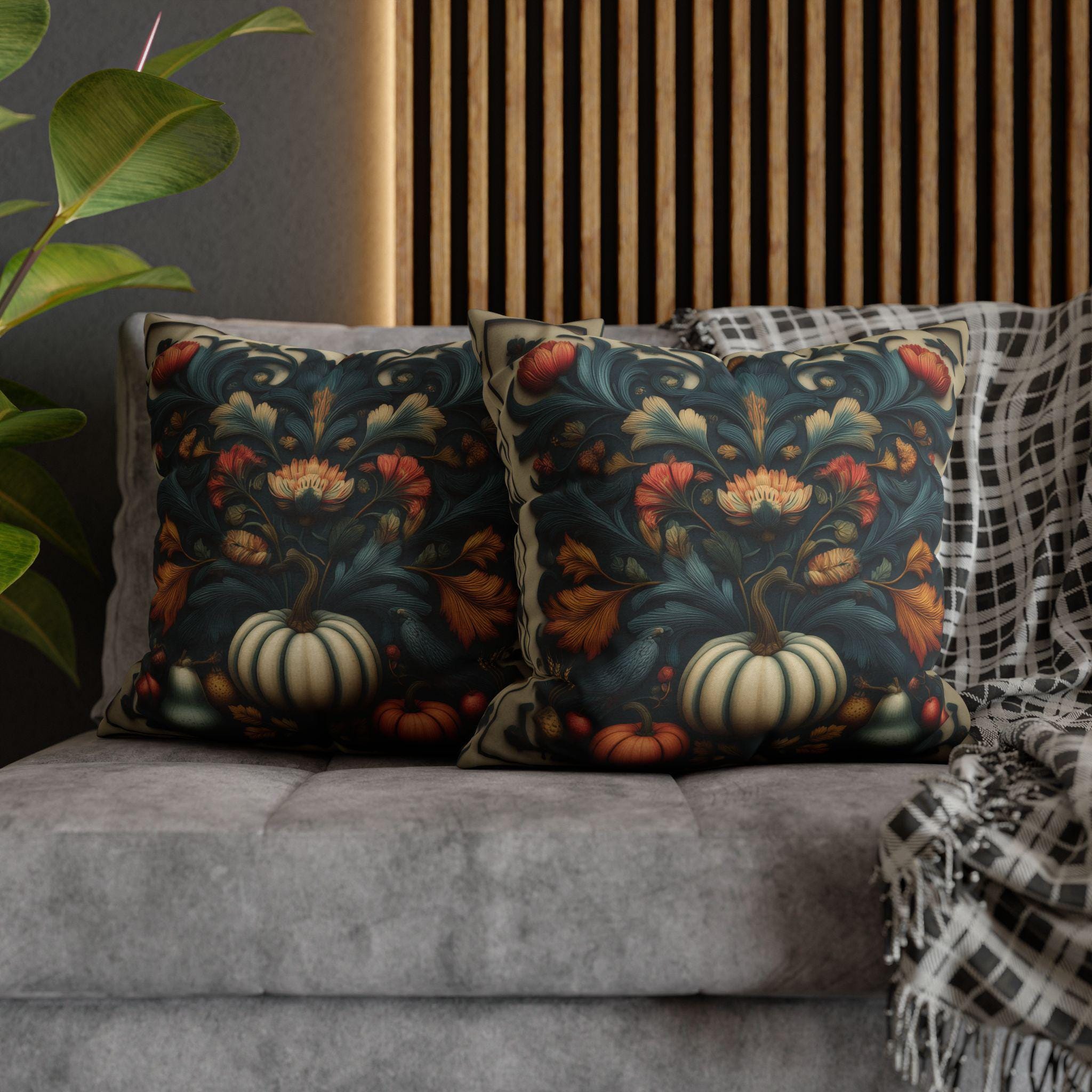 William Morris Autumn Pillow Cover: Cream, Scarlet & Teal Floral Print